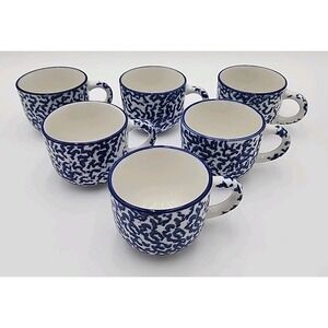 Gibson Overseas Ceramic Blue & White Spongeware Mugs Set of 6 EXC